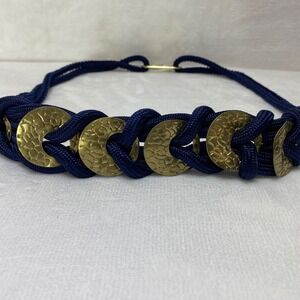 VTG Braided Navy Cord Rope Belt with Gold Tone Buckle Adjustable Stetches